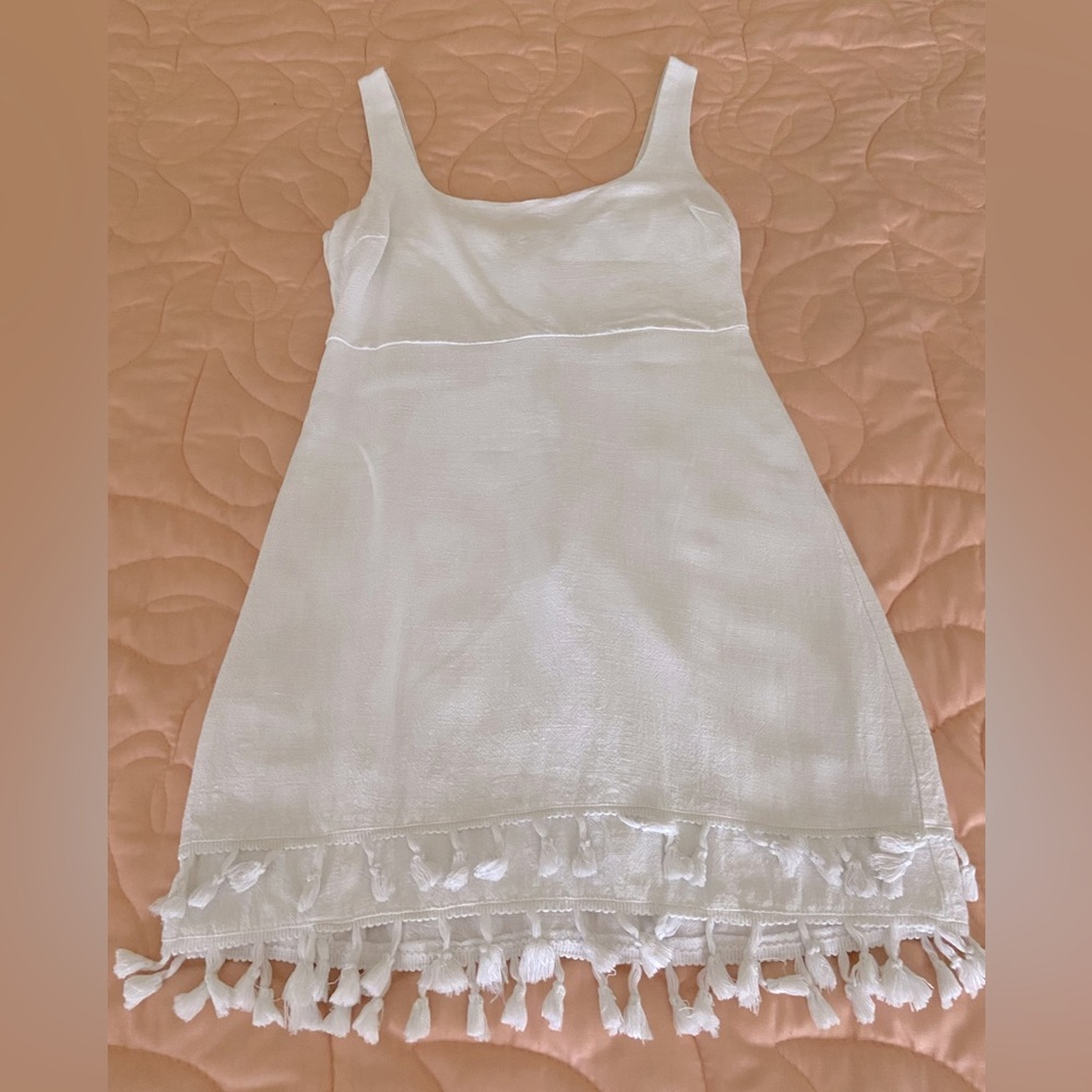 Lulus Charming Textured White Dress with Tassel Hem